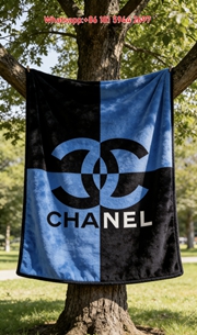Chanel Blue Black Plaid Flannel Sofa Throw Blanket with Colorless IMG_6864